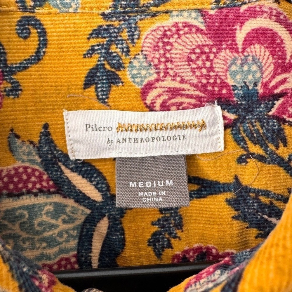 Pilcro Anthropologie Medium Corduroy Shirt Yellow Floral Paisley Long Sleeve - Picture 3 of 6
